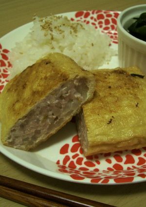 もやし豆腐ハンバーグのお揚げ詰め焼き-レシピのメイン写真