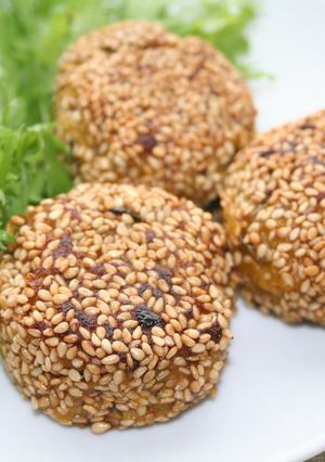 かぼちゃと高菜のゴマだんご-レシピのメイン写真