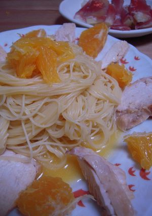 おうちカフェ☆オレンジと鶏肉の冷製パスタ-レシピのメイン写真