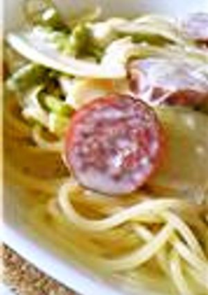 チーズクリーム　サラミ　あすぱら　パスタ-レシピのメイン写真