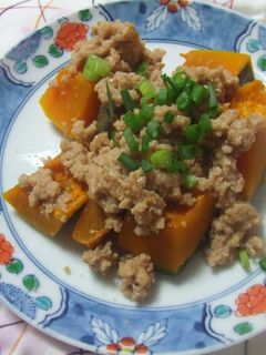 レンジだけ!かぼちゃのひき肉あんかけ-レシピのメイン写真