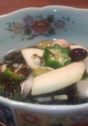 サラダかぼちゃと豆、オクラの酢の物-レシピのメイン写真