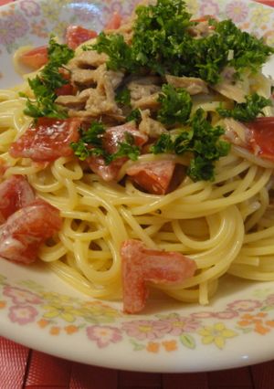 ツナとトマトで簡単マヨしょうゆパスタ-レシピのメイン写真
