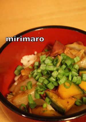 ◆即席！南瓜ベーコン玉ねぎの炒め丼◆-レシピのメイン写真