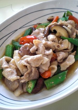 豚肉とオクラ椎茸の炒め物-レシピのメイン写真