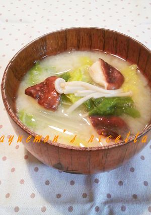 体ぽかぽか。白菜ときのこの豆乳味噌汁-レシピのメイン写真