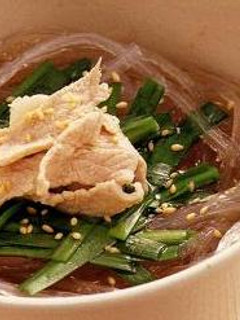 「細寒天の豚肉とニラのにゅうめん風」-レシピのメイン写真