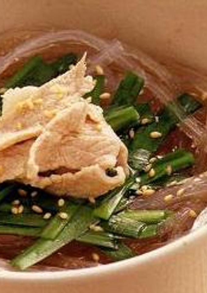 「細寒天の豚肉とニラのにゅうめん風」-レシピのメイン写真