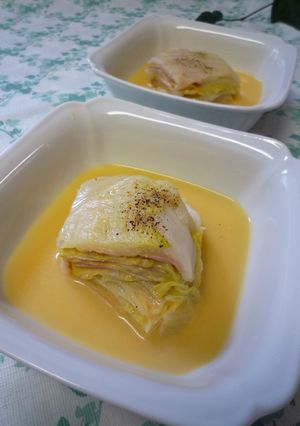 チェダースープで食べる白菜ミルフィーユ-レシピのメイン写真