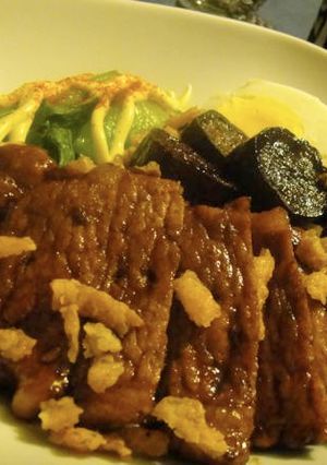 秋野菜でバルサミコ風味の豚てりカフェ丼-レシピのメイン写真