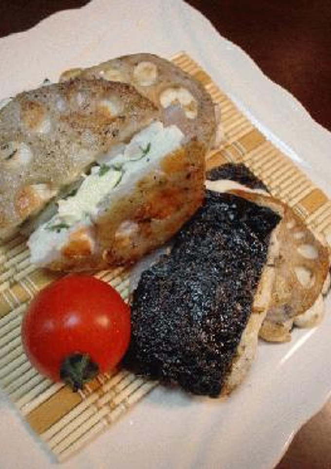海老すり身の蓮根挟み焼き二種-レシピのメイン写真