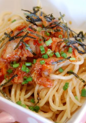 簡単やみつき！たらこキムチ＋ポン酢パスタ-レシピのメイン写真