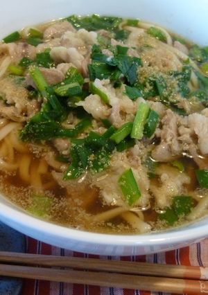 五香粉のスープが最高！うちの豚ニラうどん-レシピのメイン写真
