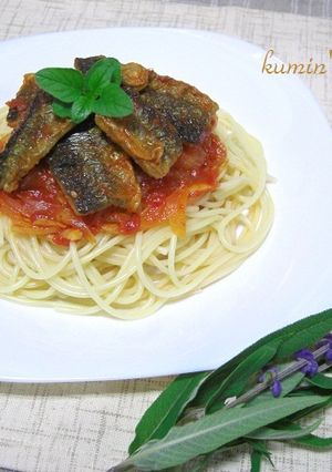 トマトの酸味まろやか☆さんまのパスタ♪-レシピのメイン写真