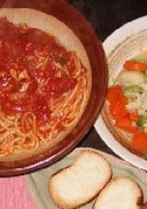 再現！　カプリ○ョーザ「トマトとニンニクのスパゲティー」-レシピのメイン写真
