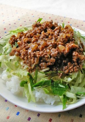 5分でハンバーグ丼！合挽き肉と玉ねぎ炒め-レシピのメイン写真