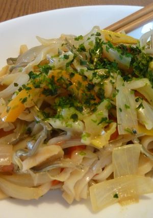 レンジで簡単☆じゃこのソースかけうどん-レシピのメイン写真