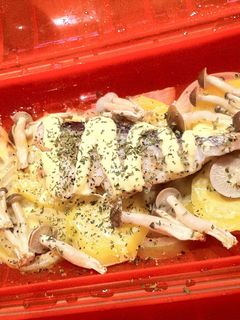 ルクエで白身魚と野菜のマヨネーズのせ蒸し-レシピのメイン写真