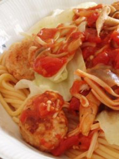 **つくねのトマトパスタ**-レシピのメイン写真