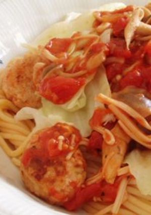 **つくねのトマトパスタ**-レシピのメイン写真