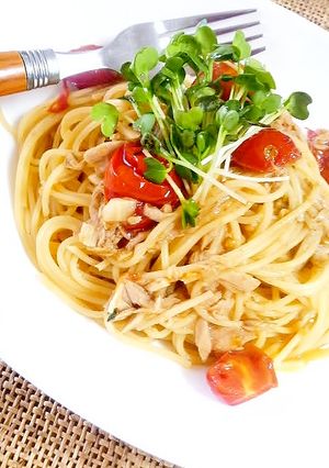 ツナとプチトマトのあったかサラダパスタ-レシピのメイン写真