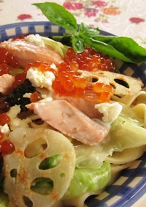 手打ちパスタ　鮭とレタスのクリームパスタ-レシピのメイン写真