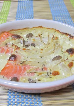 鮭とキノコの豆乳チーマヨ焼き♪-レシピのメイン写真
