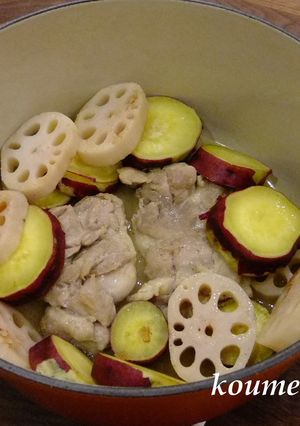 鶏肉とさつま芋とれん根のココットロースト-レシピのメイン写真