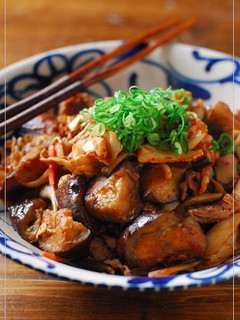 茄子と舞茸の豚キムチ-レシピのメイン写真
