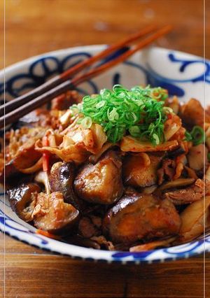 茄子と舞茸の豚キムチ-レシピのメイン写真