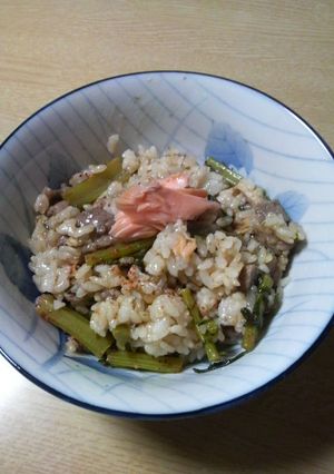 簡単。鮭と大根の菜のおじや風・・牛肉入り-レシピのメイン写真