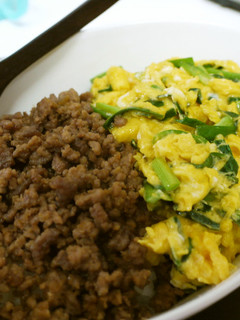 豚ひき肉・卵・ニラで2色ご飯丼-レシピのメイン写真