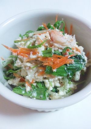 カニ缶で☆豆腐水菜サラダ〜ヘルシー♪-レシピのメイン写真