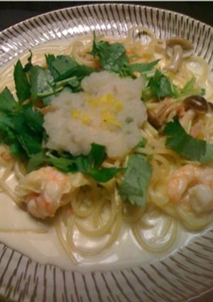 湯葉と海老と蕪おろしの豆乳クリームパスタ-レシピのメイン写真