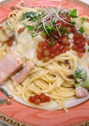 白菜とアボカドのクリームパスタ&イクラ-レシピのメイン写真