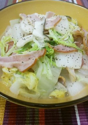 冬野菜とベーコン水なしで煮てみました-レシピのメイン写真