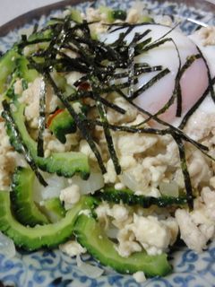 鶏挽肉とゴーヤの甘辛そぼろ丼-レシピのメイン写真