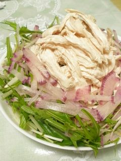 紫大根と水菜と蒸し鶏のサラダ-レシピのメイン写真