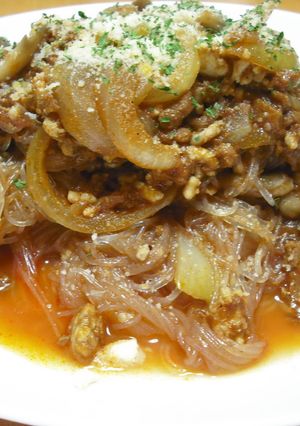 市販のミートソースでヘルシー春雨パスタ-レシピのメイン写真