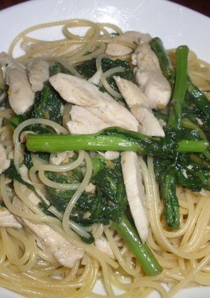 柚子胡椒で♡春菊と鶏肉の和風パスタ-レシピのメイン写真
