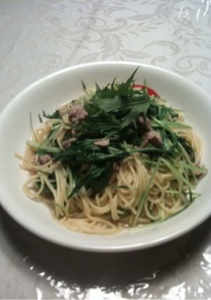 水菜と豚肉のスパゲティ☆ゆず胡椒風味-レシピのメイン写真