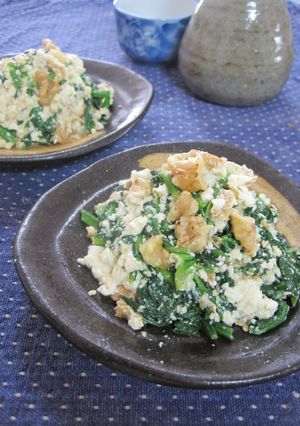 クルミ入り厚揚げとほうれん草の白和え-レシピのメイン写真