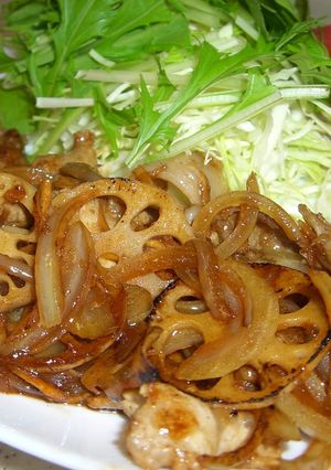 豚の生姜焼き✾サクサクれんこんのっけ-レシピのメイン写真