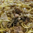 蓮根と舞茸と鶏腿のラグーのスパゲティ