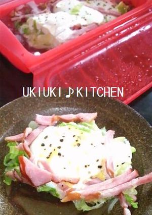 ルクエでベーコンエッグ＆レタスサラダ-レシピのメイン写真