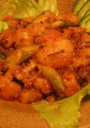 蓮根とアスパラで☆野菜たっぷりエビチリ-レシピのメイン写真