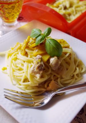 鶏肉とかぼちゃのマスタードクリームパスタ-レシピのメイン写真
