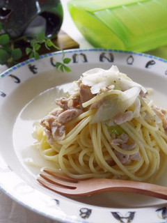 ルクエで豚バラ肉とねぎの和風スープパスタ-レシピのメイン写真