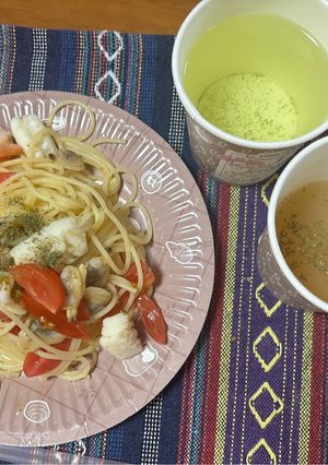 シーフードミックスパスタ＆スープ-レシピのメイン写真