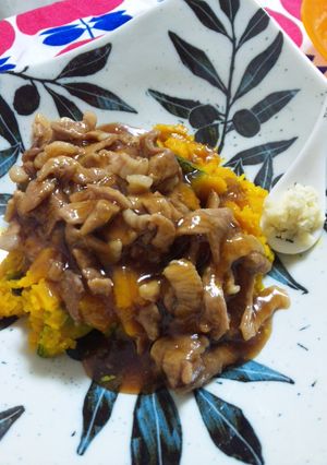 マッシュかぼちゃの豚肉あんかけ～♪-レシピのメイン写真